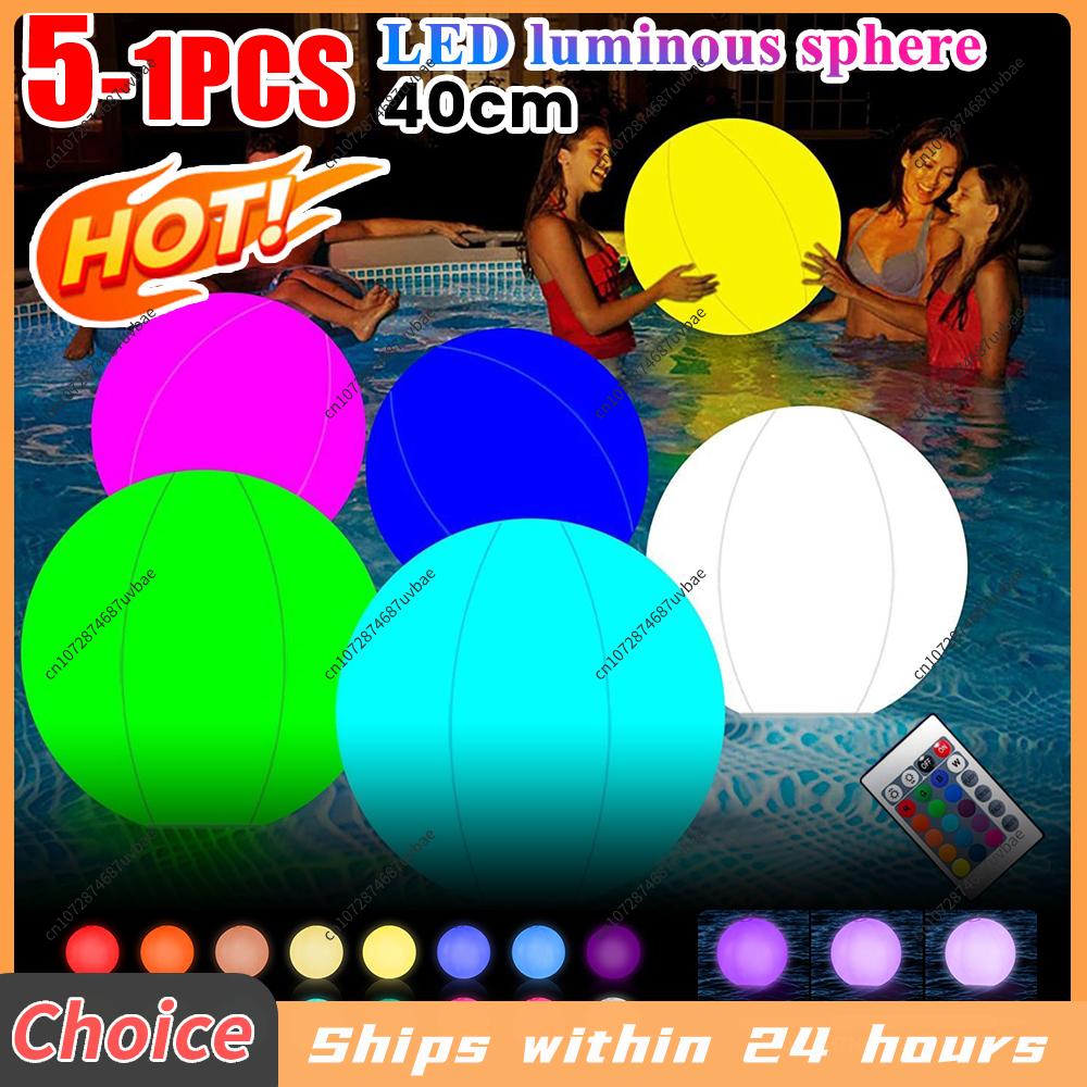 Outdoor Lighting Around Pool - ลูกบอลเป่าลม LED พร้อมรีโมทคอนโทรล ลูกบอลเรืองแสง 16 สี