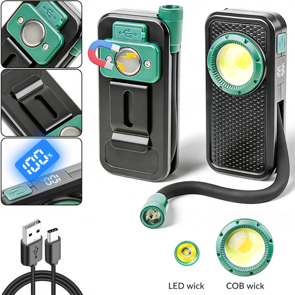 Outdoor Lighting Usb - ไฟฉายแม่เหล็กแบบใหม่พร้อมคลิปหนีบปากกา สายดัดงอได้ ชาร์จผ่าน USB พร้อมหน้าจอแสดงพลังงานดิจิตอล สำหรับการตรวจสอบกลางแจ้ง