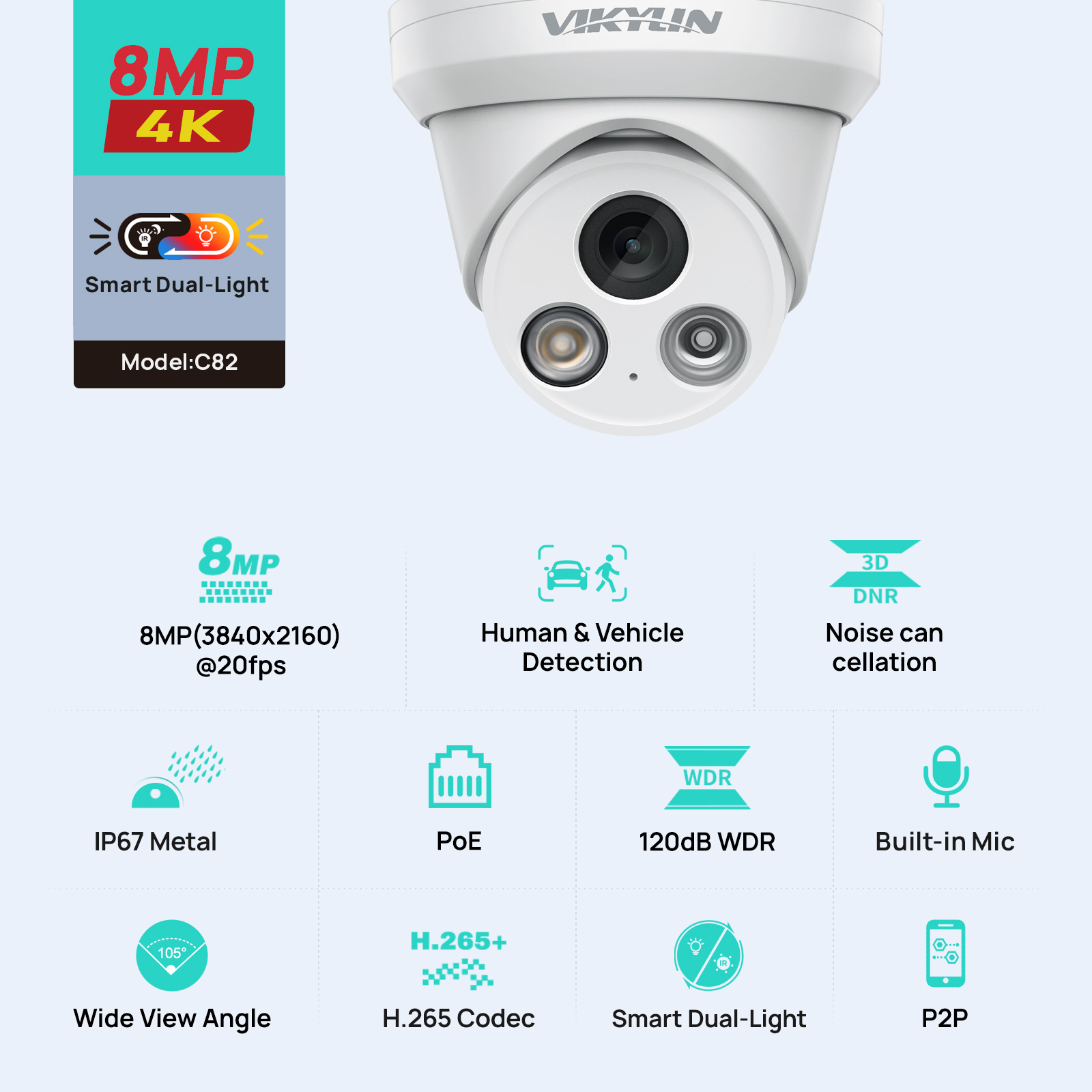 Outdoor Lighting Mains Powered - VIKYLIN 8MP 4K กล้อง IP แบบแสงคู่กลางแจ้ง