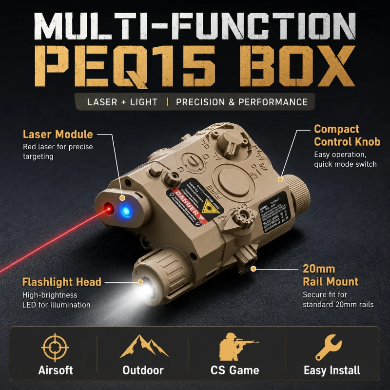 Outdoor Lighting Collections - ไฟฉายแบบปรับลำแสงได้สองสี PEQ15 พร้อมกล่องไฟสัญญาณ IR สำหรับอุปกรณ์สะสมแอร์ซอฟท์กลางแจ้ง
