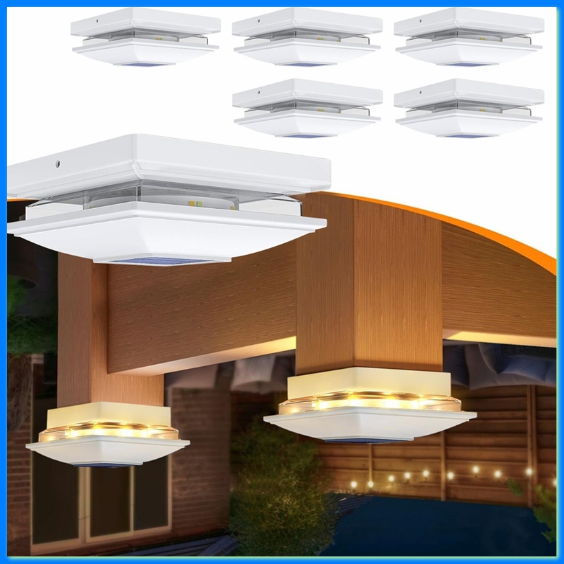 Outdoor Lighting Deck - ไฟฝาครอบเสาพลังงานแสงอาทิตย์ 4 แพ็คสำหรับภายนอกอาคาร, ไฟ LED 16