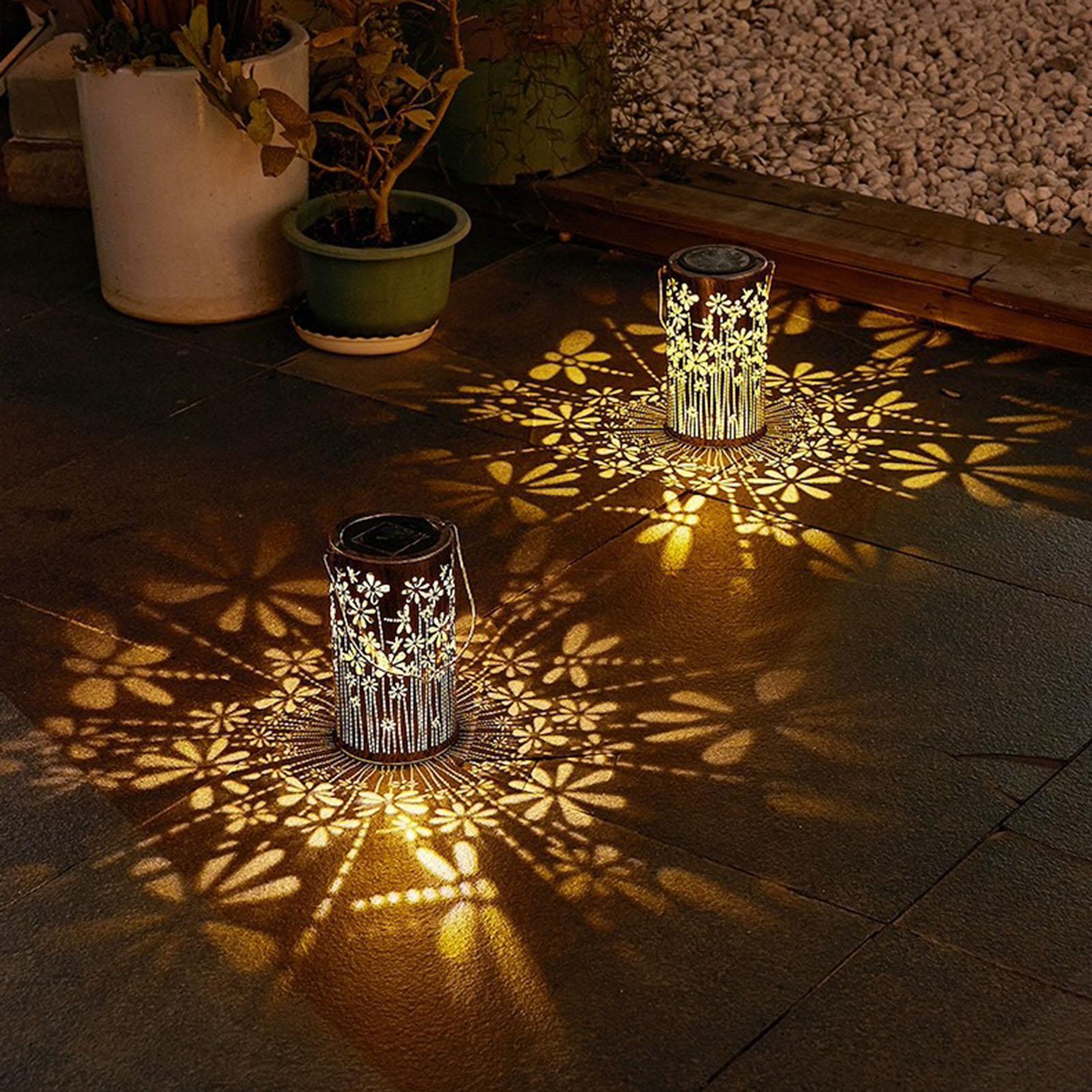 Outdoor Lighting Yard - โคมไฟพลังงานแสงอาทิตย์ โคมไฟดอกไม้โลหะหลากสี ไฟพลังงานแสงอาทิตย์สำหรับทางเดินกลางแจ้ง สำหรับสนามหญ้า ทางเดินภายนอก ภูมิทัศน์