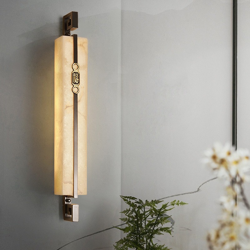 Outdoor Lighting Spanish Style - โคมไฟติดผนังสไตล์จีนแบบใหม่ ทองแดงทั้งหมด หินอ่อนสเปน โคมไฟติดผนังหลังทีวีในห้องนั่งเล่น โคมไฟติดประตูวิลล่า ไฟกันน้ำสำหรับภายนอกอาคาร