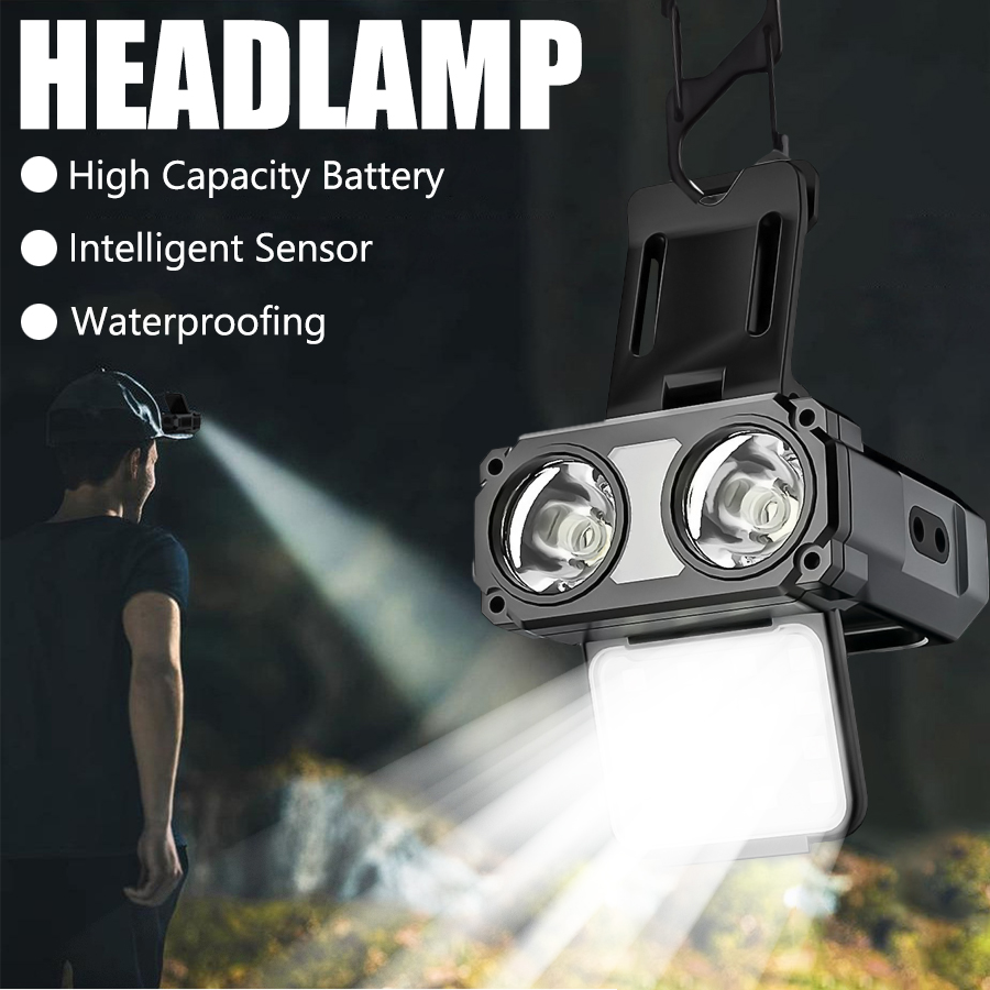 Outdoor Lighting Usb - ไฟฉายคาดศีรษะแบบหนีบหมวก LED COB พร้อมเซ็นเซอร์ ชาร์จผ่าน USB