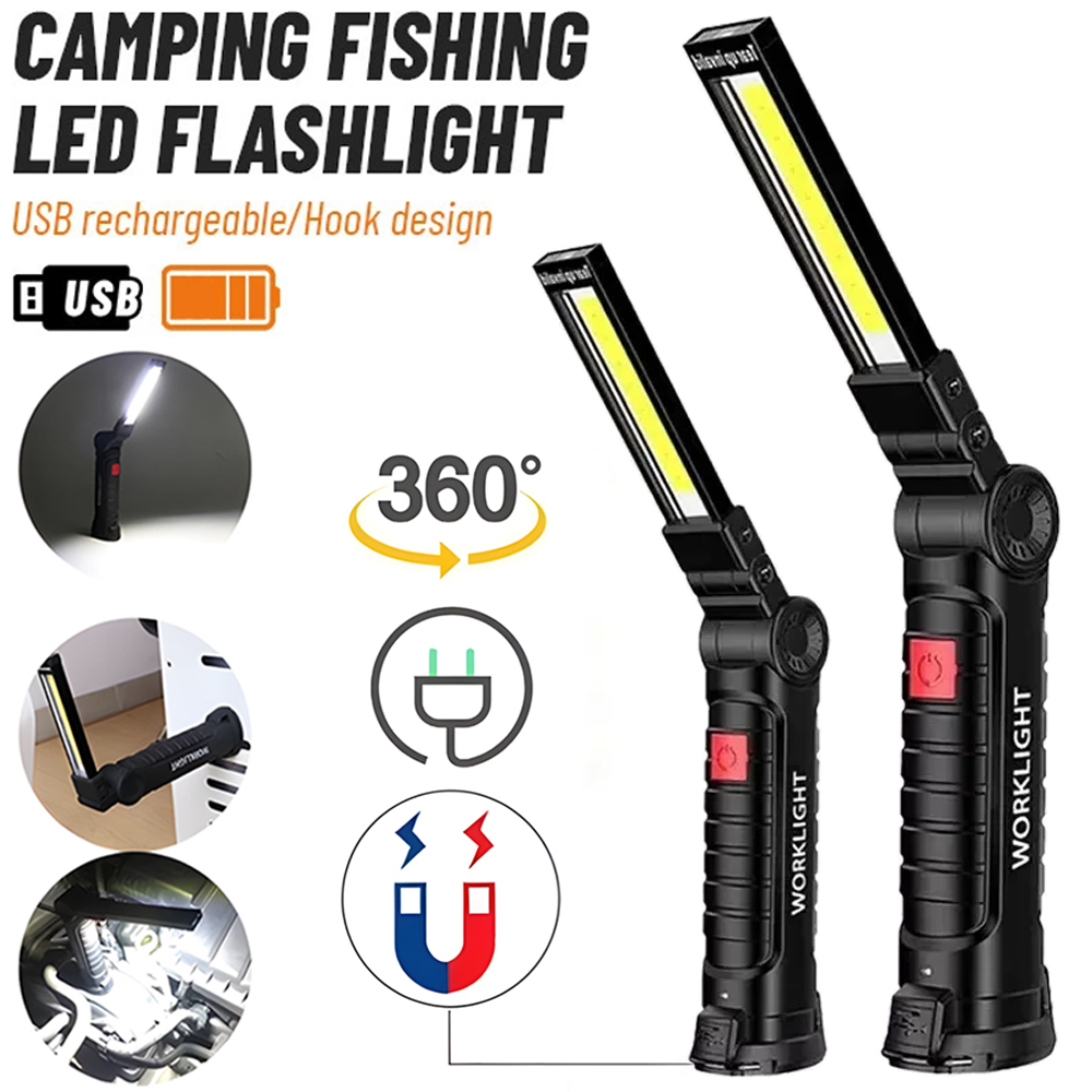 Outdoor Lighting Usb - ไฟฉาย LED COB แบบชาร์จไฟได้ผ่าน USB พร้อมแม่เหล็กและตะขอ