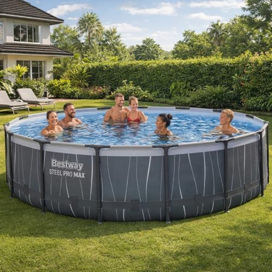Outdoor Lighting Around Pool - สระว่ายน้ำทรงกลมแบบตั้งพื้น ขนาด 15 ฟุต x 42