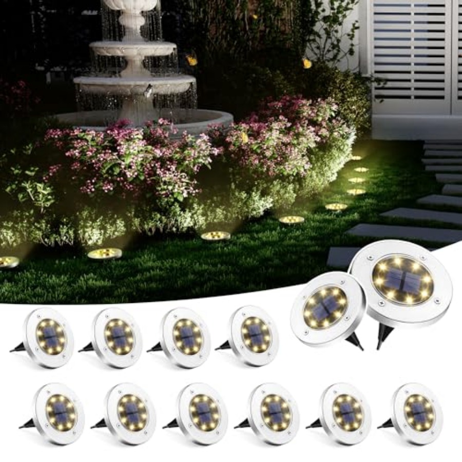 Outdoor Lighting Yard - ไฟพื้นพลังงานแสงอาทิตย์ ไฟโซลาร์เซลล์กลางแจ้ง กันน้ำ 8 LED ไฟตกแต่งสวน