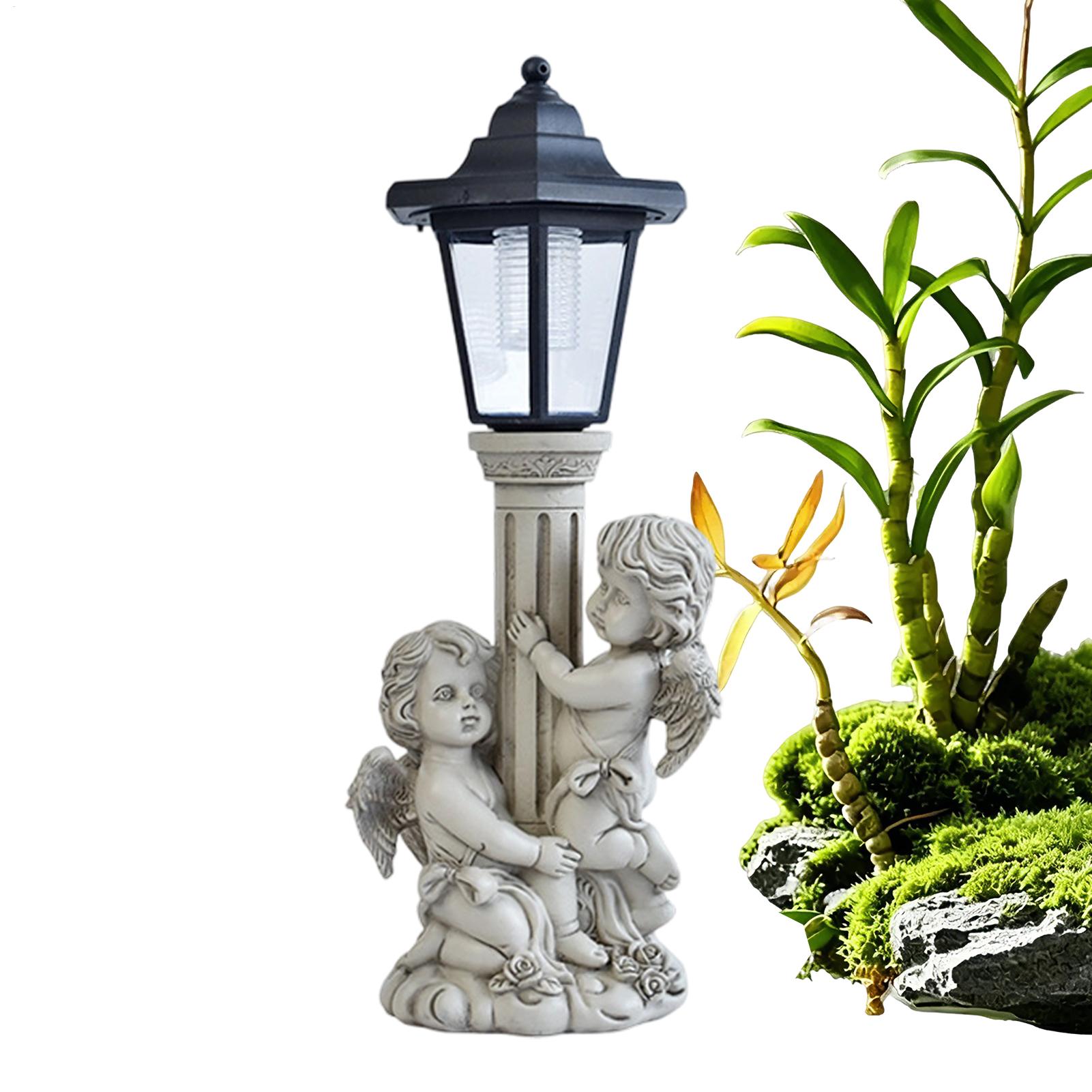 Outdoor Lighting Yard - รูปปั้นสวนเรืองแสงเปิด/ปิดอัตโนมัติ ประติมากรรมเรซิ่นพร้อมไฟส่องสว่าง รูปปั้นกลางแจ้งพร้อมโคมไฟพลังงานแสงอาทิตย์สำหรับบ้าน สวน สนามหญ้า