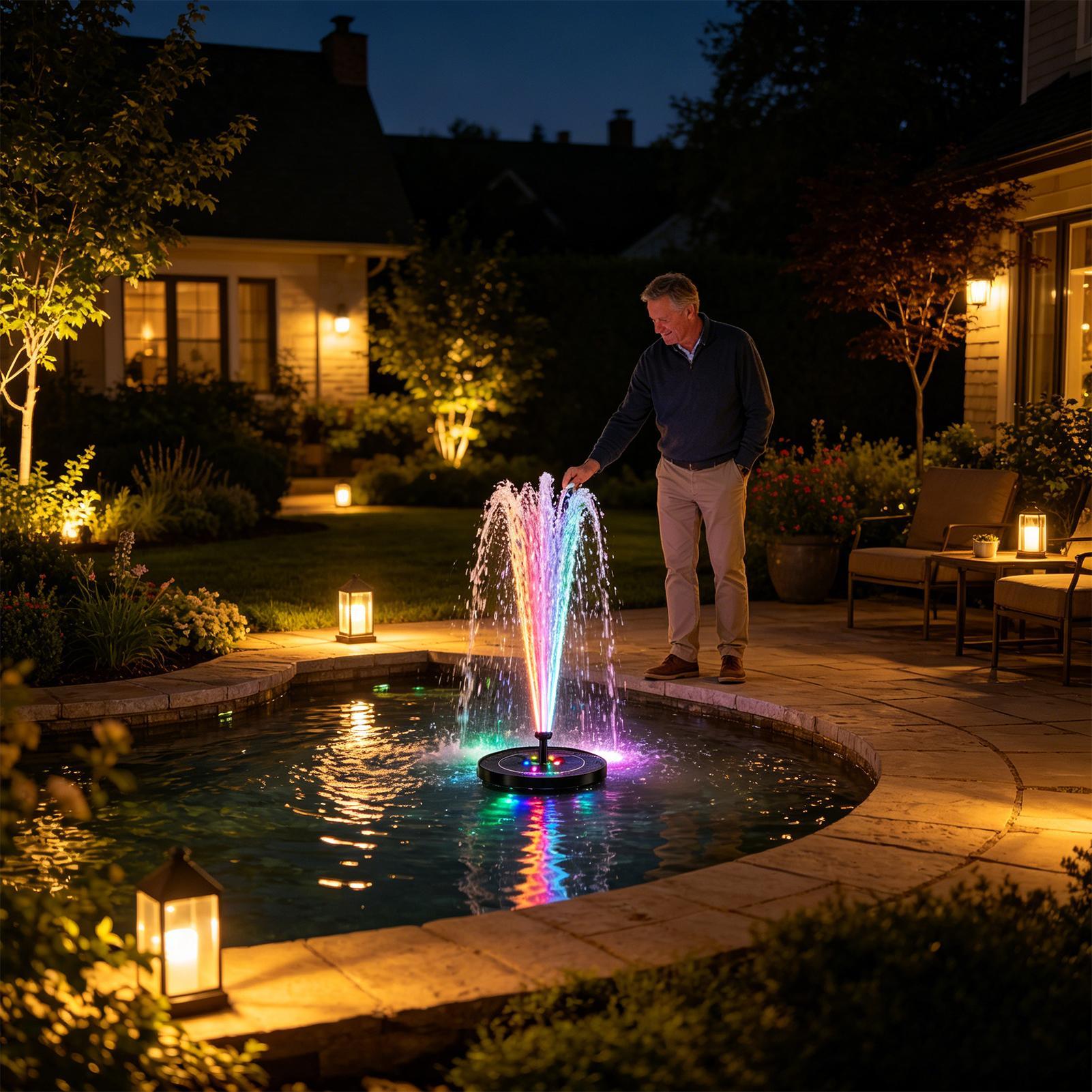 น้ำพุโซลาร์เซลล์ลอยน้ำพร้อมไฟ  - Outdoor Lighting Deck บทวิจารณ์และราคา
